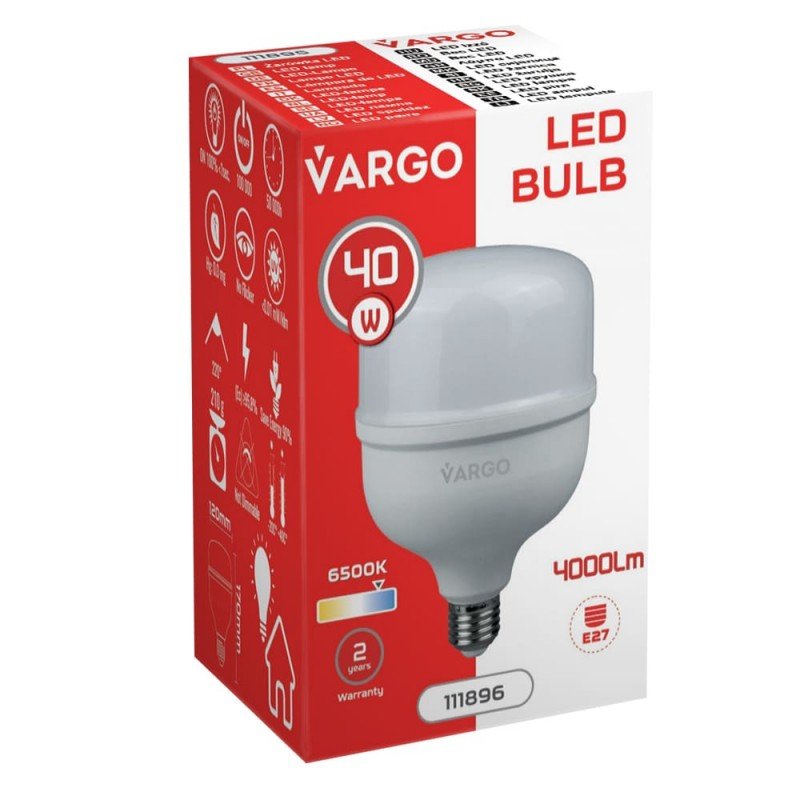 LED лампа VARGO 40W E27 6500K 118*186мм 220V (V-111896)