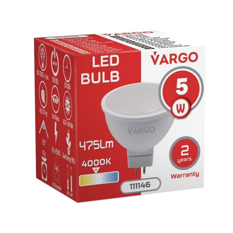LED лампа VARGO MR16 5W GU5.3 4000К 220V (V-111146)