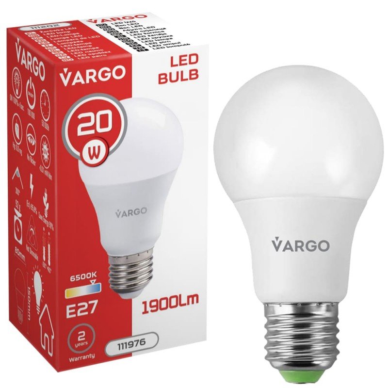 LED лампа VARGO A80 20W E27 220V 6500K (V-111976)
