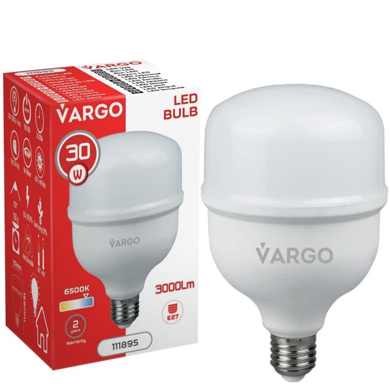 LED лампа VARGO 30W E27 6500K 100*159мм 220V (V-111895)