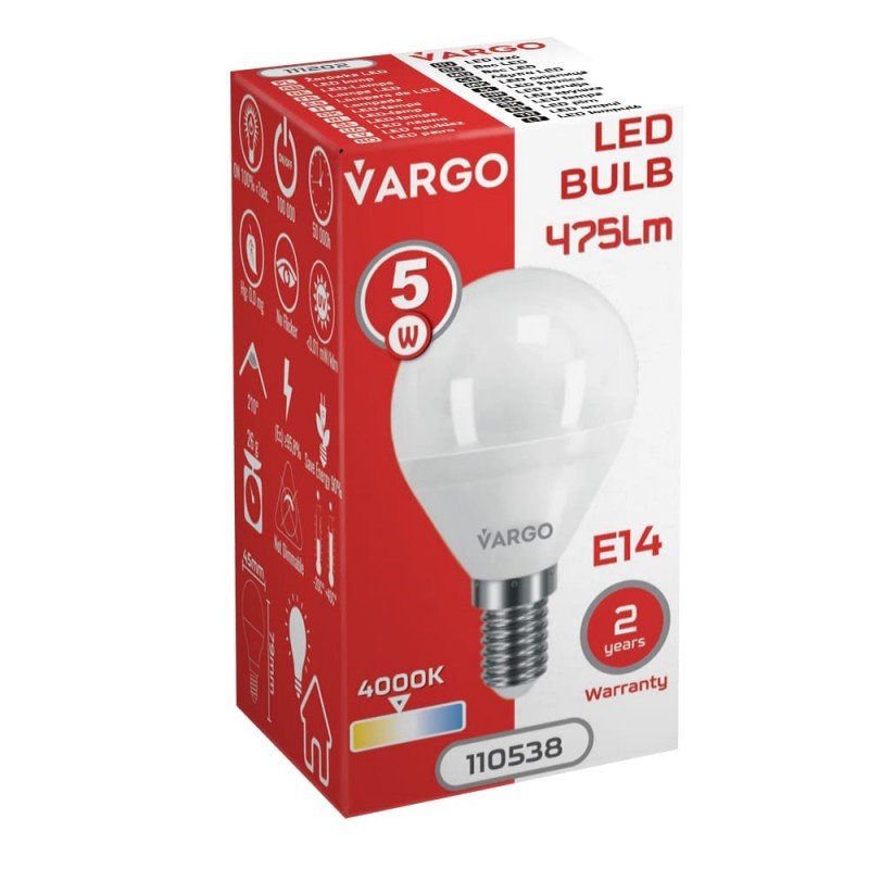 LED Лампа VARGO G45 5W 4000K E14 220V (V-110538)