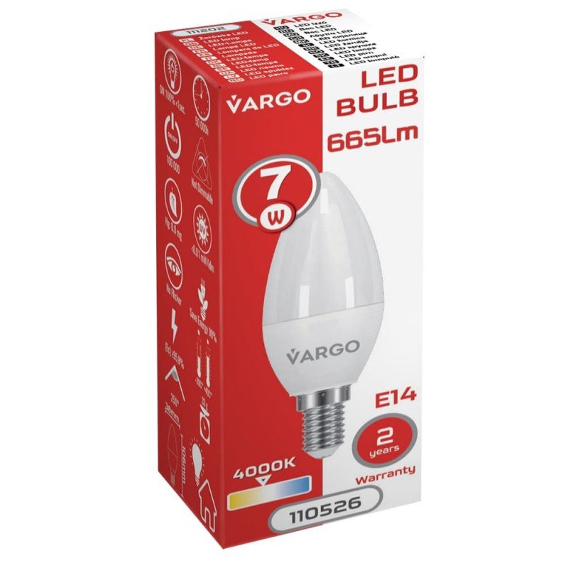 LED лампа VARGO C37 7W 4000K E14 220V (V-110526)
