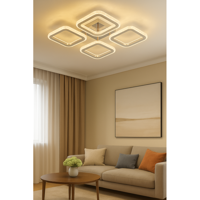 Люстра LED, 64W CR, ССТ 3000-6500К, 400*400*75, с пультом, акрил/металл