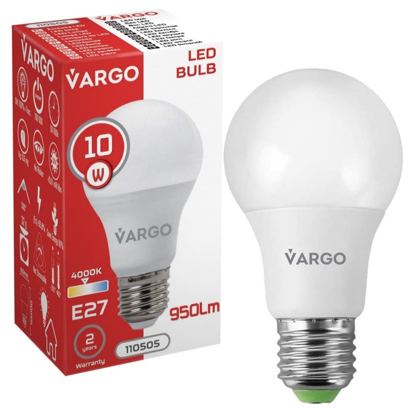 LED лампа VARGO A60 10W 4000K E27 220V (V-110505)