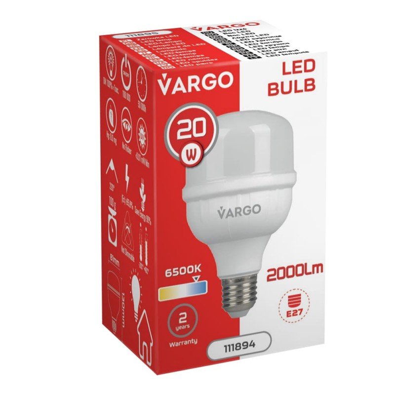 LED лампа VARGO 20W E27 6500K 80*136мм 220V (V-111894)