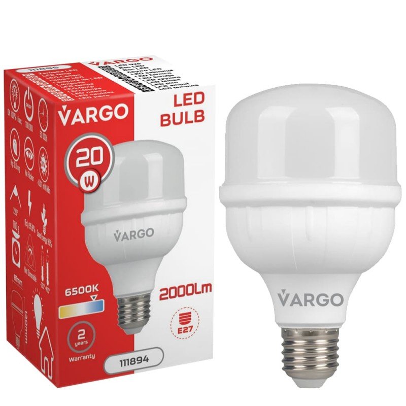LED лампа VARGO 20W E27 6500K 80*136мм 220V (V-111894)