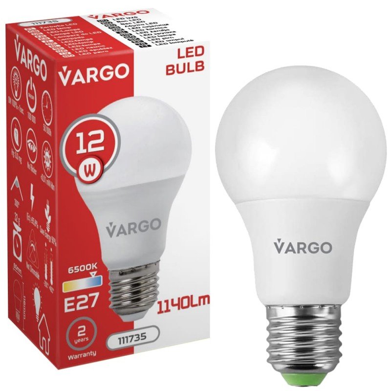 LED лампа VARGO A60 12W 6500K E27 220V (V-111735)