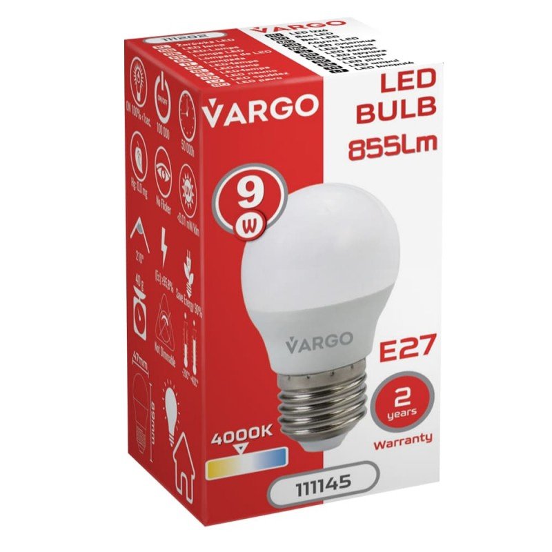 LED лампа VARGO G45 9W E27 4000K 855lm (111145)