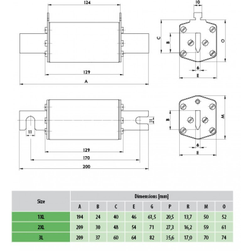 Плавка вставка (запобіжник) M3L gPV 350A/1100V DC UL 004110400