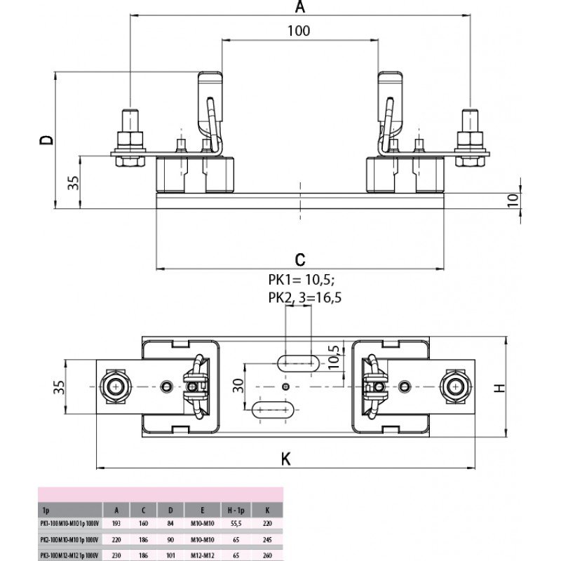 Корпус запобіжника PK 1-100 M10-M10 1p 1000V 004123400