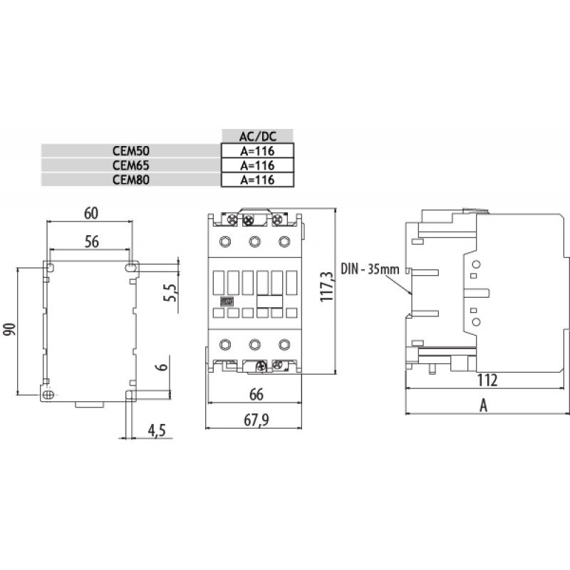 Контактор CEM65.00-220V-DC 004649201