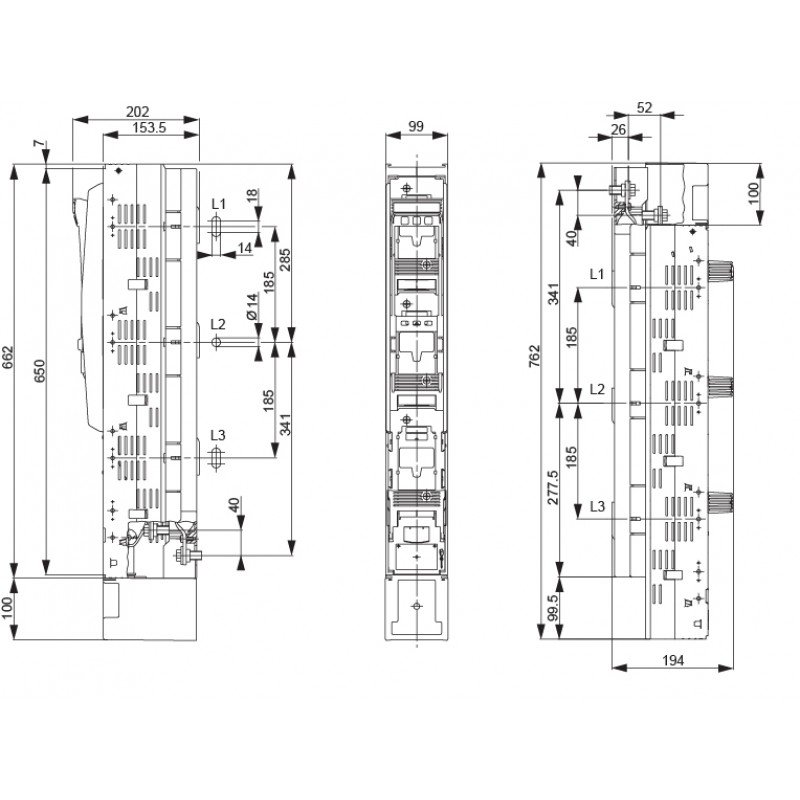 Разъед.предохр.(вертикальн.) SL1 3P M10 800AC 001690862