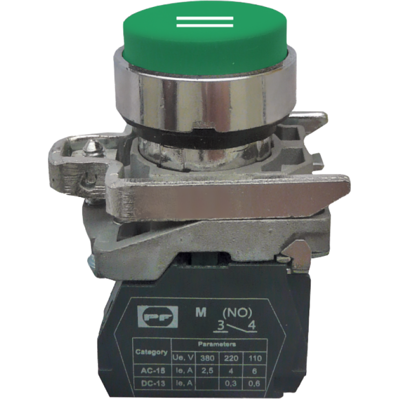 Вимикач кнопковий металевий FP4-BL3361 1NО (II, зелений)