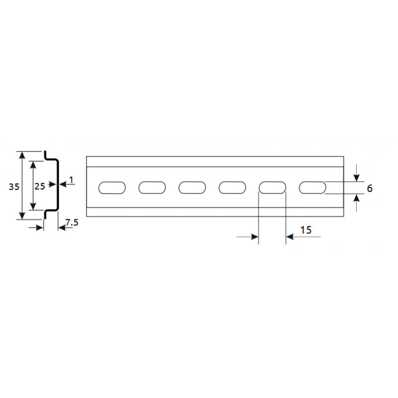 DIN-рейка FD 35x7.5 (1mm) з перфорацією 6x15 (250mm)