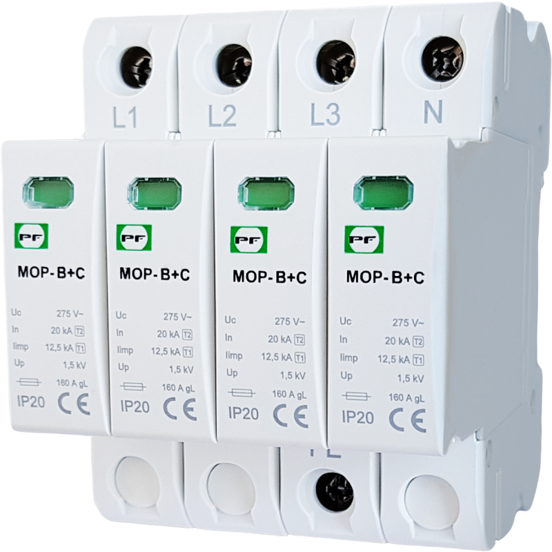 Overvoltage Limiter B+C/T2+T2/I+Ii, 4P, In=20Ka, Uc=275V