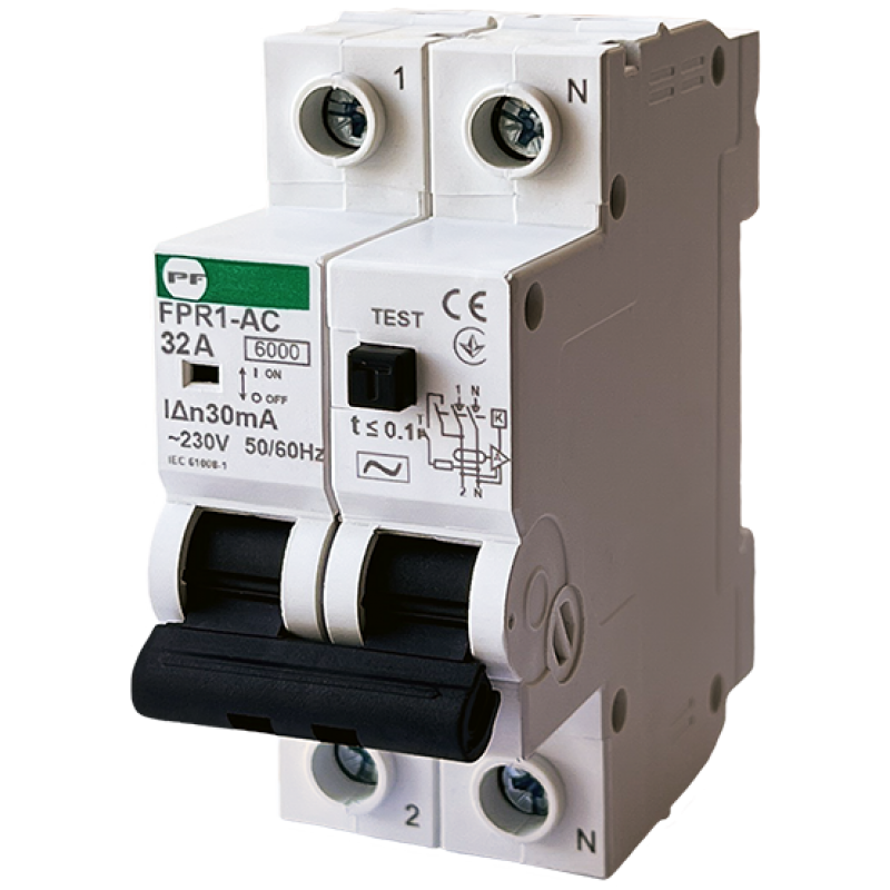 Реле захисного відключення FPR1-AC 32А/0,03A 2P АС 6kA