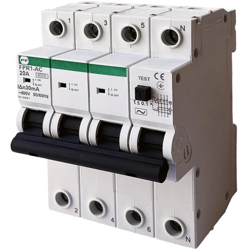 Реле захисного відключення FPR1-AC 20А/0,03A 4P АС 6kA