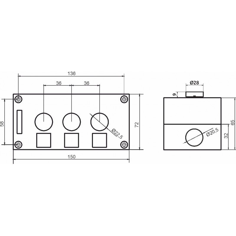 Тримісний пост керування FP5-BOX3W89 з кнопками Вгору-Stop-Вниз