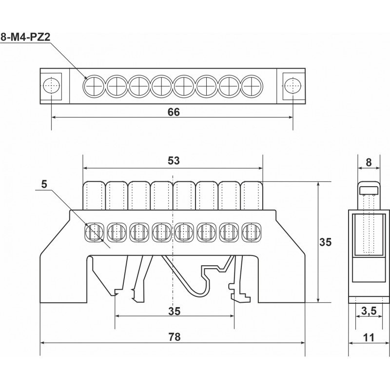 Шина нульова ізольована STF708B 6x9мм2 (синя)