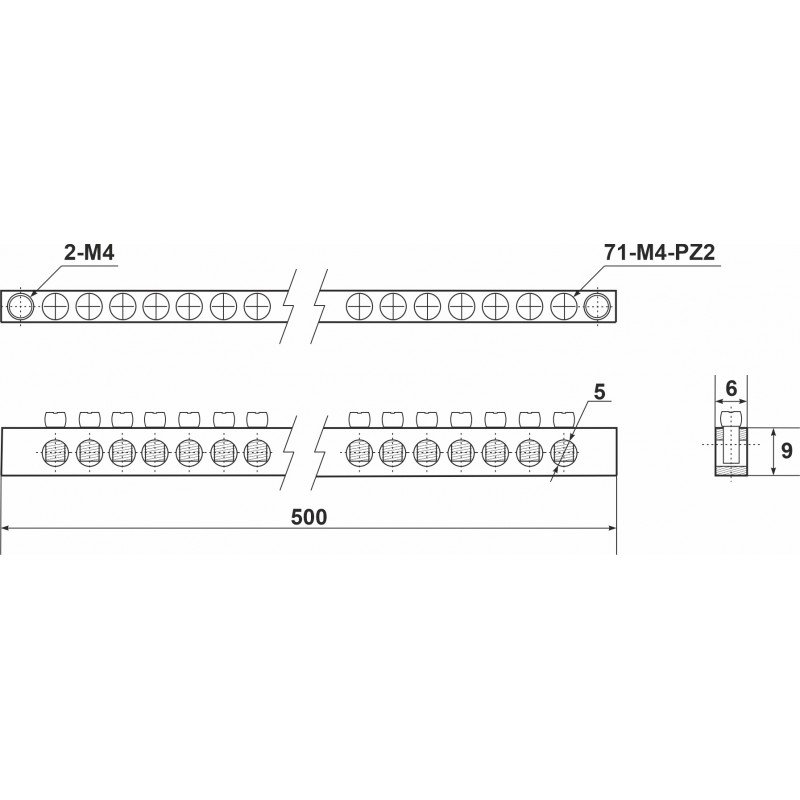 Шина нульова SOF571 6x9мм2