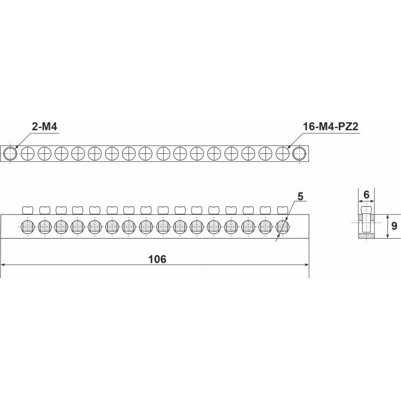 Шина нульова SOF516 6x9мм2