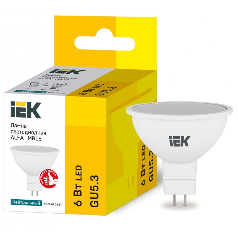 Лампа LED ALFA MR16 софіт 6Вт 230В 4000К GU5,3 IEK