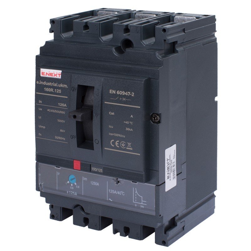Силовий автоматичний вимикач e.industrial.ukm.160R.125 з регулюванням, 3р, 125А