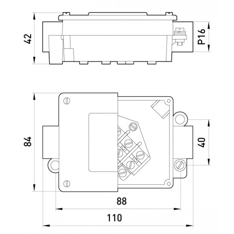 Коробка розподільча металева Р16/2, IP 44, 400 B, 5*4