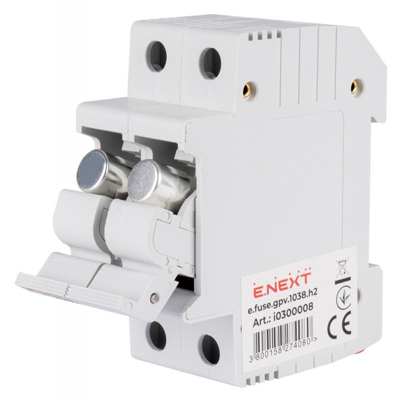 Утримувач запобіжника на DIN-рейку e.fuse.gpv.1038.h2, gPV, під запобіжник 10х38, 2р, 32А