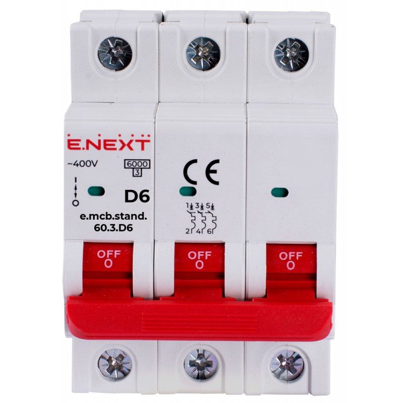 Модульний автоматичний вимикач e.mcb.stand.60.3.D6, 3р, 6А, D, 6кА