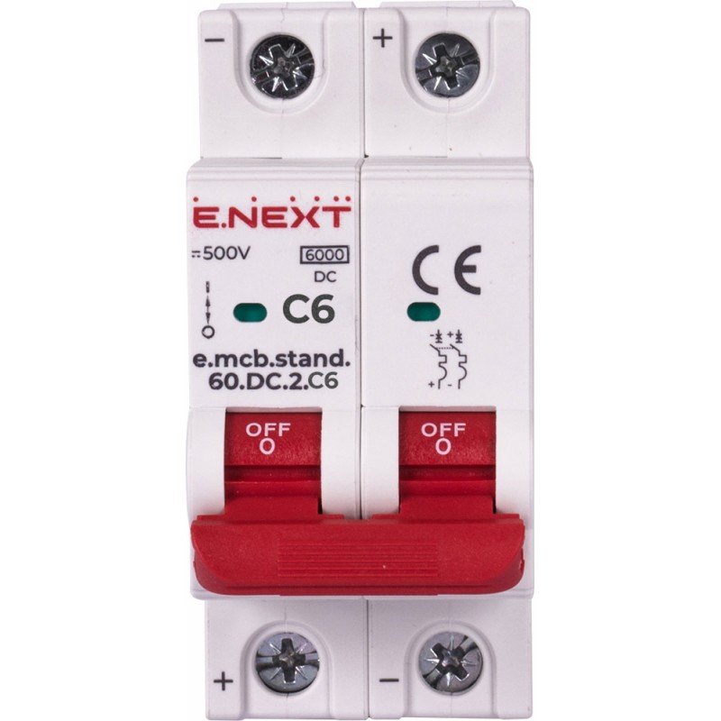 Модульний автоматичний вимикач e.mcb.stand.60.DC.2.C6, 2р, 6А, C, 6кА, DC