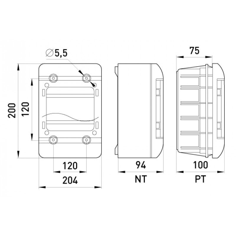 Корпус пластиковий, що вбудовується (PT) 9-модульний, однорядний, IP 30