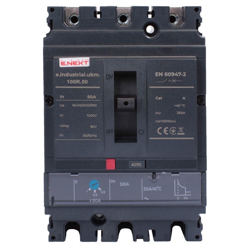 Силовий автоматичний вимикач e.industrial.ukm.100R.50 з регулюванням, 3р, 50А