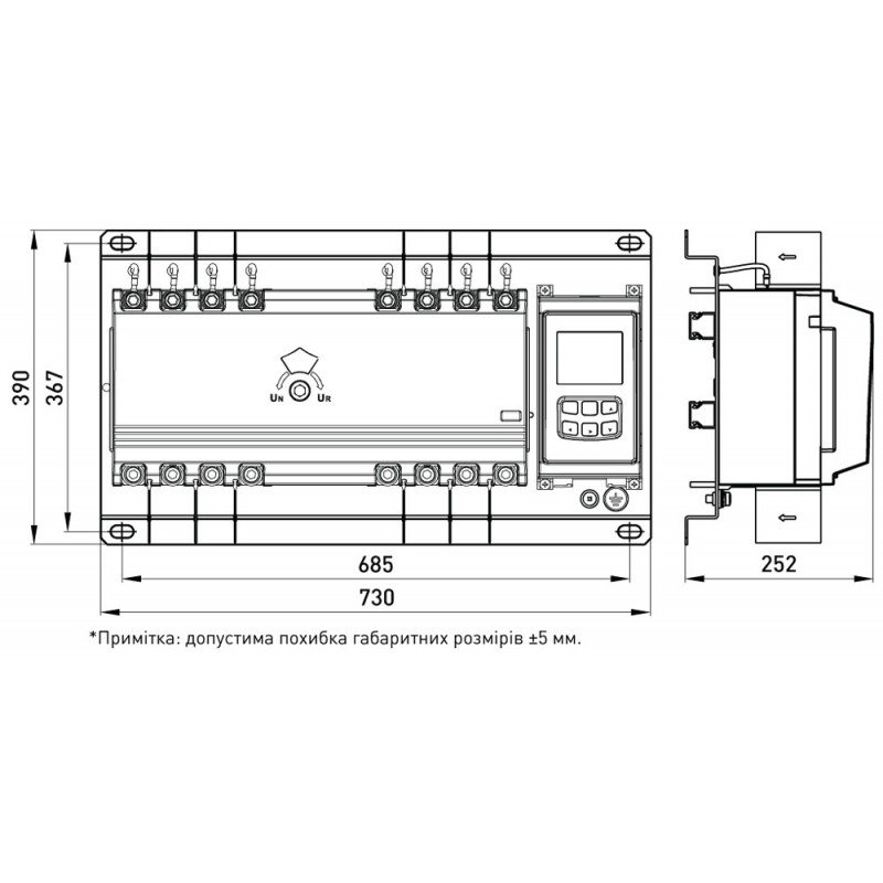 Пристрій АВР e.industrial.ats.3.1000, 3p, 1000А