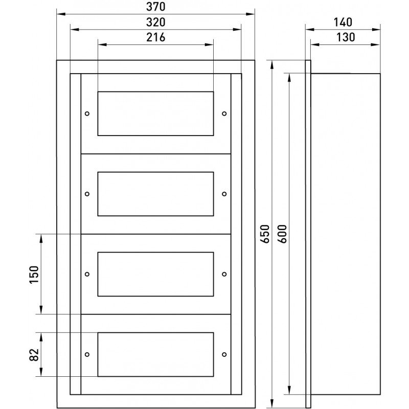 Корпус металевий e.mbox.industrial.w.48z IP41, що вбудовується, на 48 модулів
