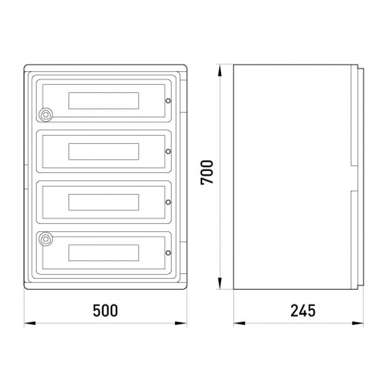 Корпус удароміцний з АБС-пластика e.plbox.500.700.245.88m.tr, 500х700х245мм, IP65 з прозорими дверцятами та панеллю під 88 модулів