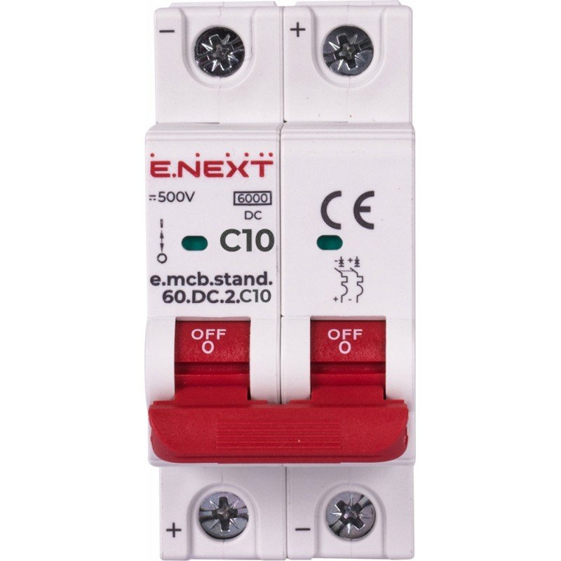 Модульний автоматичний вимикач e.mcb.stand.60.DC.2.C10, 2р, 10А, C, 6кА, DC
