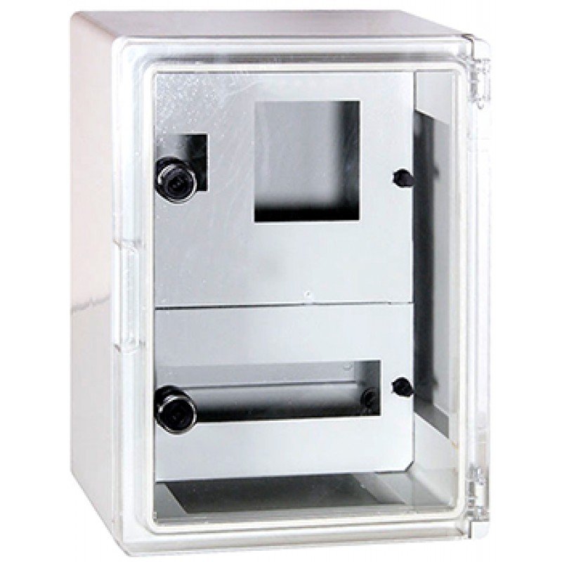 Корпус удароміцний з АБС-пластика e.plbox.250.330.130.1f.2m.tr, 250х330х130мм, IP65 з прозорими дверцятами, панеллю під 1 - фазний лічильник та 2 модулі