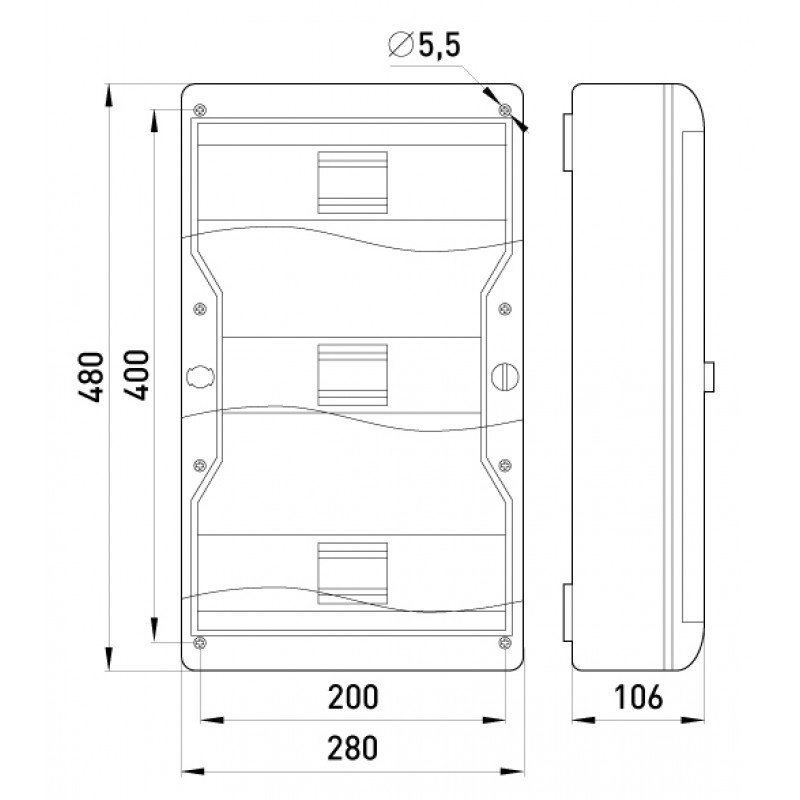 Корпус пластиковий, навісний (NT) 37-модульний, трирядний, IP 55