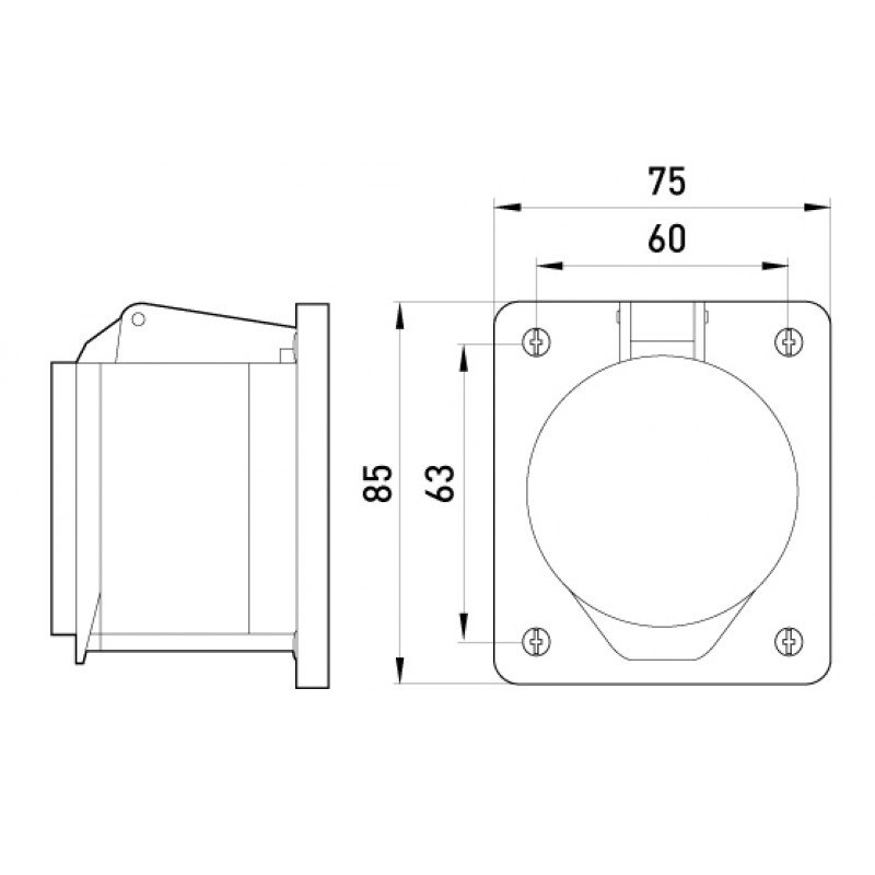 Силова розетка, що вбудовується e.socket.pro.4.16.wall, 4п., 380В, 16А (414)