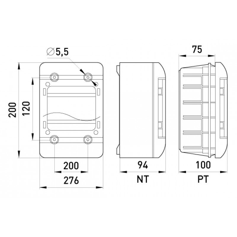 Корпус пластиковий, навісний (NT) 13-модульний, однорядний, IP 55, з непрозорими дверцятами
