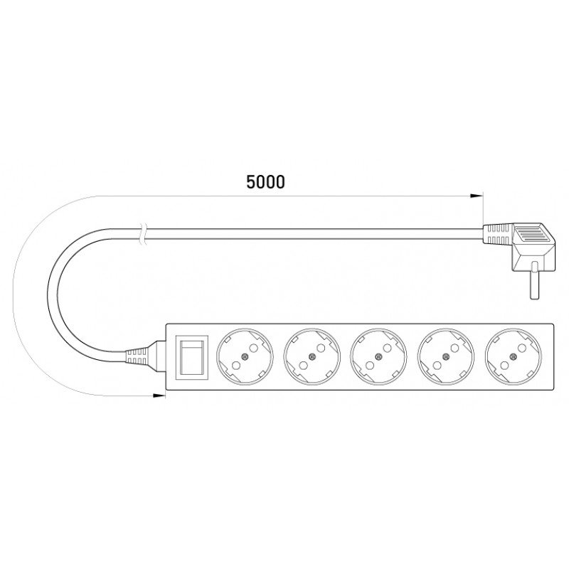 Подовжувач e.es.5.5.z.s.b 5 гнізд, 5м, з з/к, з вимикачем, baby protect