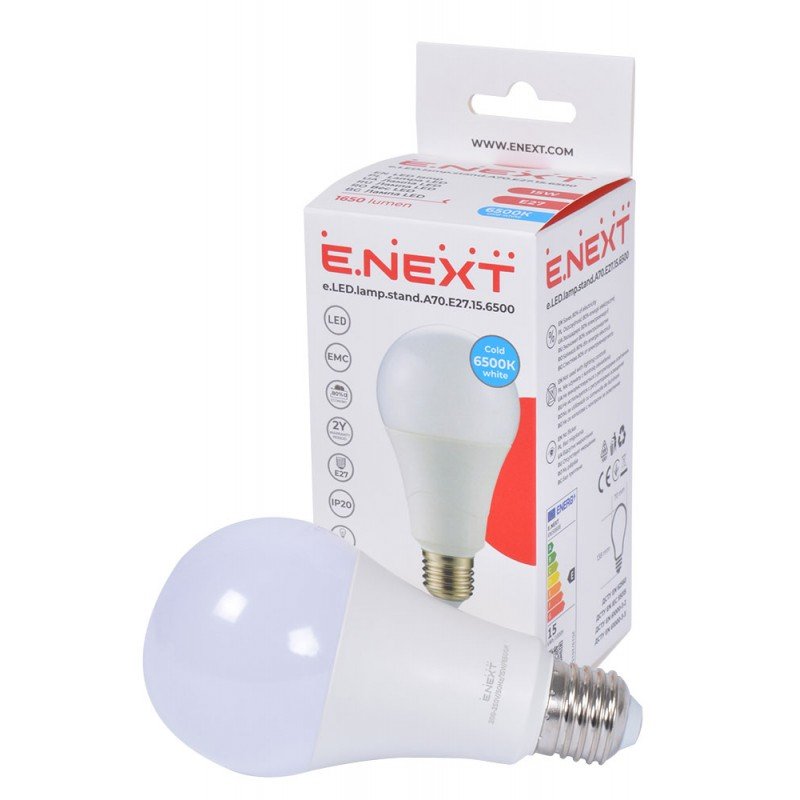 Лампа світлодіодна e.LED.lamp.stand.A70.E27.15.6500, 15Вт, 6500К 110лм/Вт