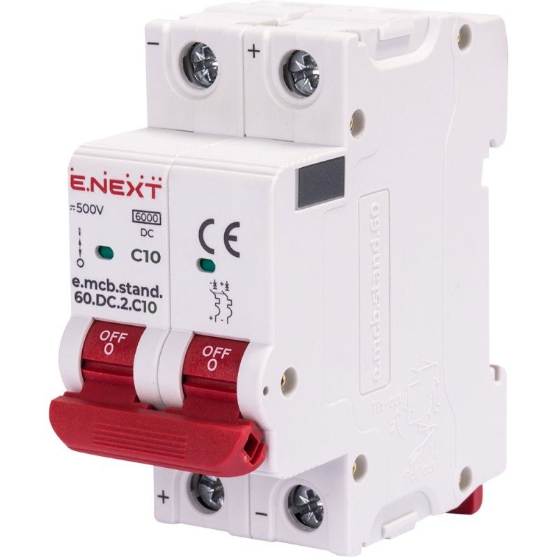 Модульний автоматичний вимикач e.mcb.stand.60.DC.2.C10, 2р, 10А, C, 6кА, DC