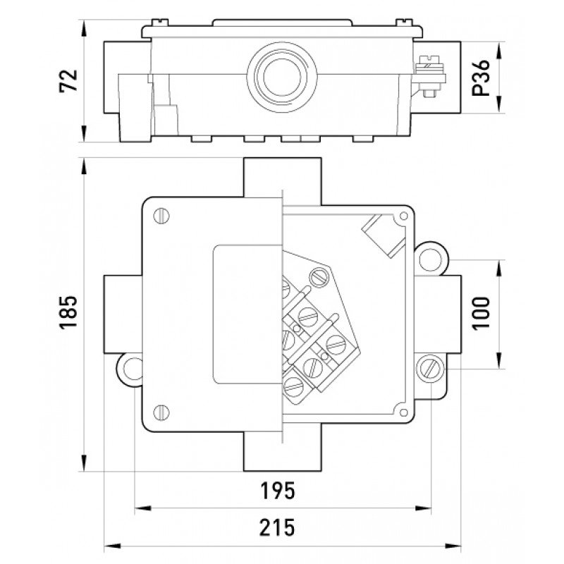 Коробка розподільча металева Р36/4, IP 44, 380 B, 5*16