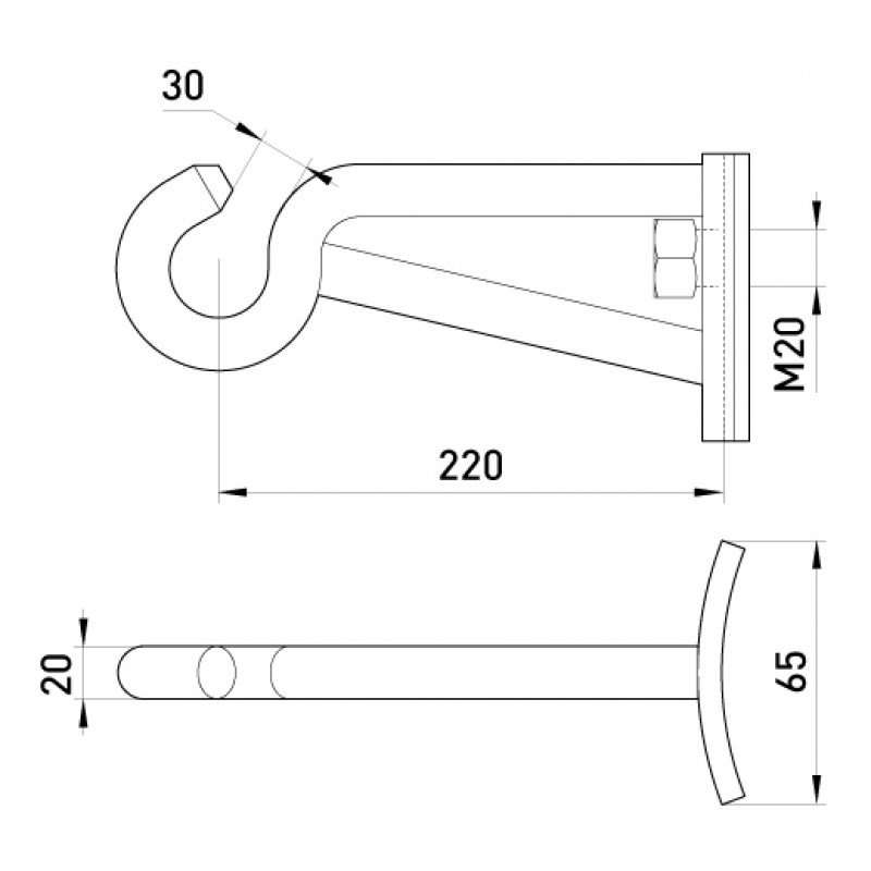 Кутовий гак e.angle.hook.pro.20.20.208, 208мм, М20