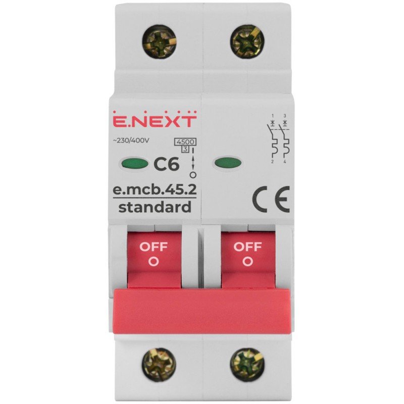 Модульний автоматичний вимикач e.mcb.stand.45.2.C6, 2р, 6А, C, 4,5 кА
