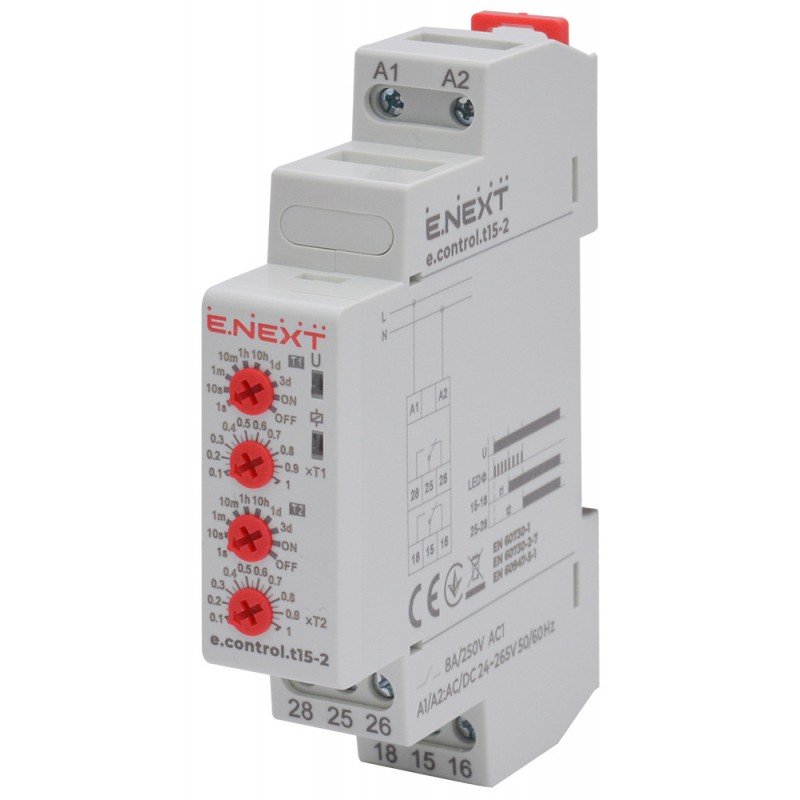Реле затримки часу на вмикання e.control.t15-2. 2 незалежних канала
