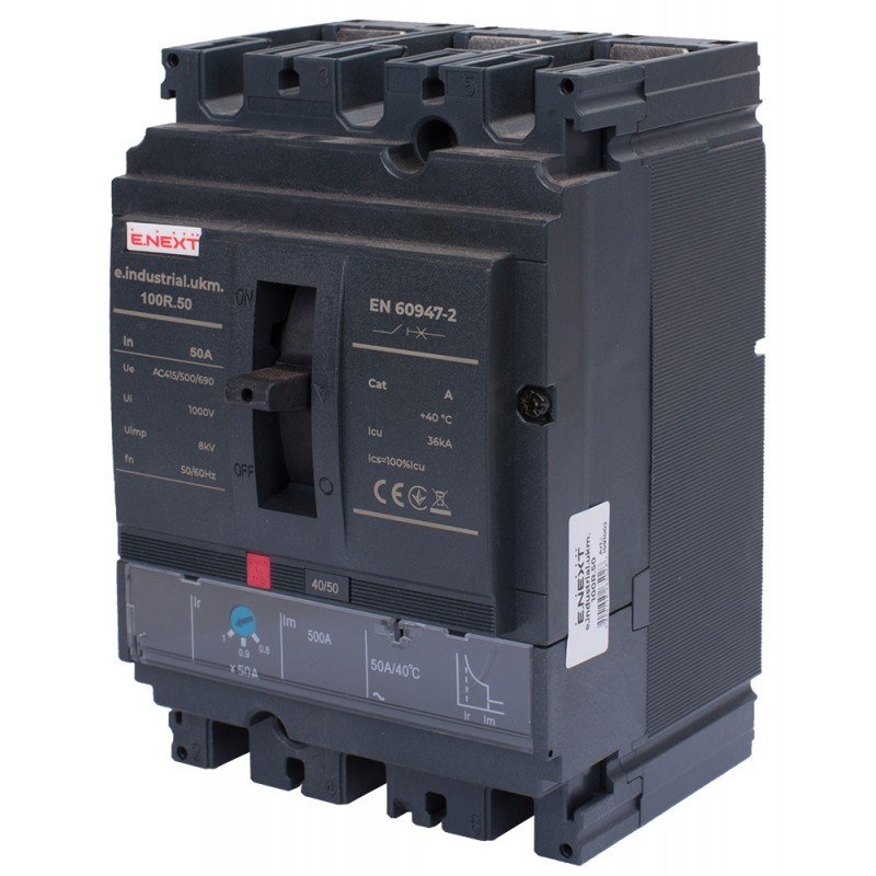 Силовий автоматичний вимикач e.industrial.ukm.100R.50 з регулюванням, 3р, 50А