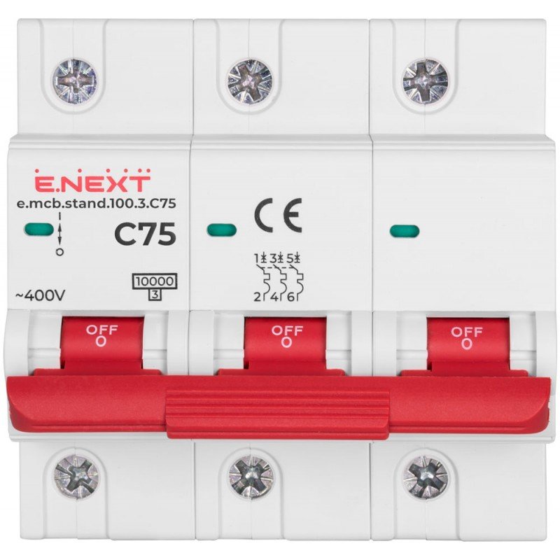 Модульний автоматичний вимикач e.mcb.stand.100.3.C75, 3р, 75А, C, 10кА